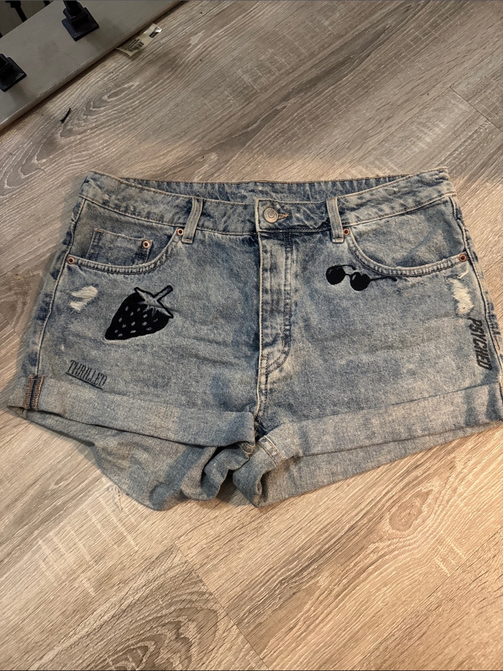 H&M Denim Blue Women's High-Rise Embroidered Shorts